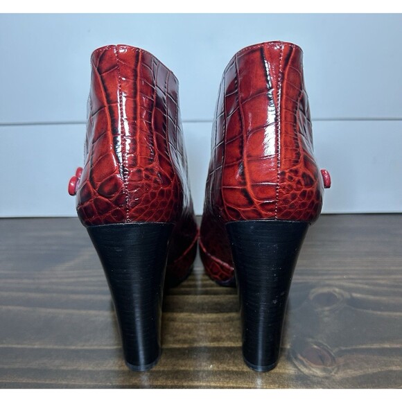 Via Spiga Animal Print Patent Red Leather Ankle Heeled Booties Women's 10 - Picture 3 of 12